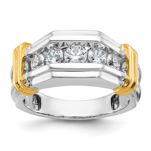 14k-two-tone-ibgoodman-mens-polished-grooved-5-stone-dia-ring-SolomonJeweler-Wichita-KS-CustomJewelry