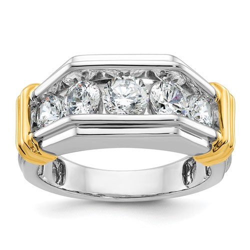 14k-two-tone-ibgoodman-mens-polished-grooved-5-stone-ring-mtg-SolomonJeweler-Wichita-KS-CustomJewelry