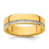 14k gold men's polished diamond row ring with sparkling diamonds, crafted by Solomon Jewelers.