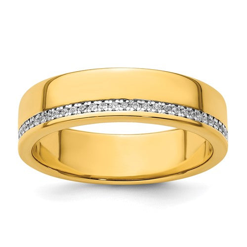 14k gold men's polished diamond row ring with sparkling diamonds, crafted by Solomon Jewelers.