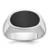 14k white gold men's oval onyx ring with east-west design from Solomon Jewelers, showcasing a sleek and polished jewelry piece.