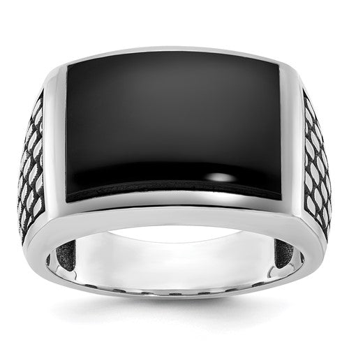 14k white gold men's ring mounting with polished and textured finish, featuring intricate design details and craftsmanship.