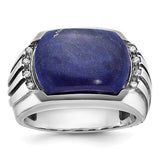 14k white gold men's ring with black rhodium, lapis lazuli, and diamond accents from Solomon Jewelers.