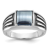 14k white gold men's ring featuring a black rhodium-coated gray cat's eye gemstone from Solomon Jewelers.