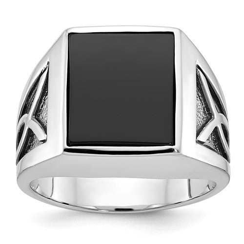 14k white gold men's onyx ring mounting with a sleek, polished design from Solomon Jewelers.