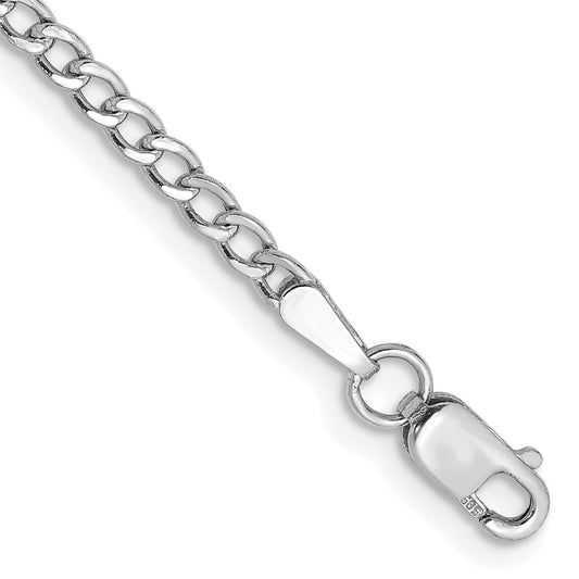 14k WG 2.5mm Semi-Solid Curb Chain Anklet - Solomon Jewelers
