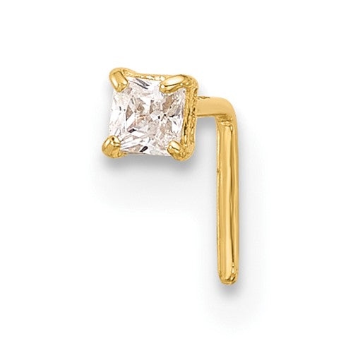 14k gold 22 gauge 2.5mm square cubic zirconia nose stud, body jewelry with a sleek, modern design and secure post.