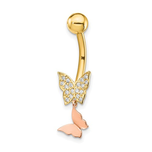14k-two-tone-14-gauge-double-cz-butterfly-dangle-belly-ring-SolomonJeweler-Wichita-KS-CustomJewelry