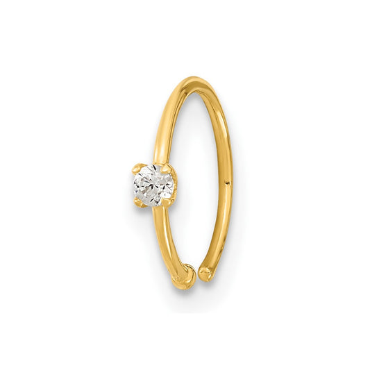 14K Yellow Gold 20 Gauge CZ Hoop Nose Ring Body Jewelry