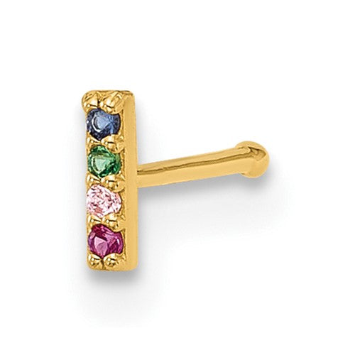 14k-22-gauge-polished-multicolor-cz-bar-nose-stud-SolomonJeweler-Wichita-KS-CustomJewelry