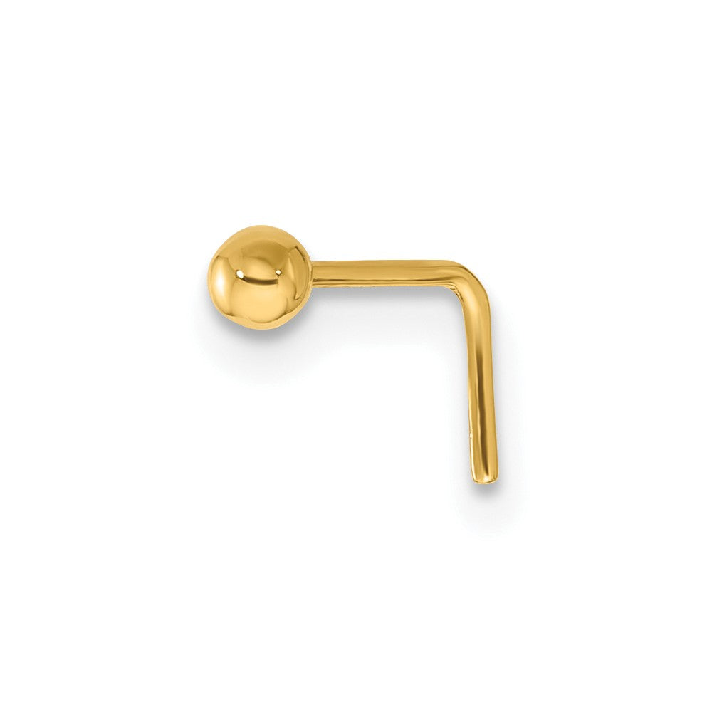 Polished 14k gold 2.5mm ball nose stud earring, 22 gauge jewelry accessory with a smooth, shiny finish.