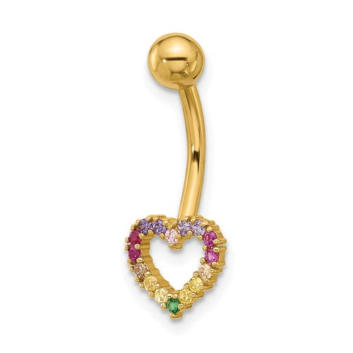 14k-14-gauge-polished-rainbow-cz-heart-belly-navel-ring-SolomonJeweler-Wichita-KS-CustomJewelry