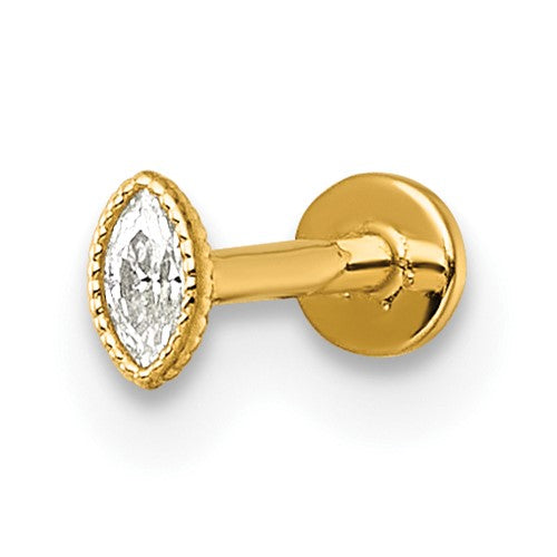 14k-18-gauge-polished-and-textured-marquise-cut-cz-labret-stud-SolomonJeweler-Wichita-KS-CustomJewelry