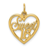 14k gold Sweet 16 charm pendant with detailed design, perfect for jewelry and celebration accessories.