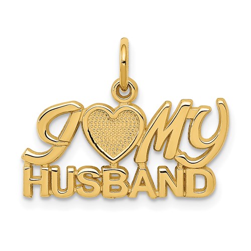 14k gold "I Heart My Husband" charm pendant from Solomon Jewelers, featuring a heartfelt design with a polished finish.