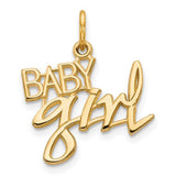 14k gold baby girl charm pendant with detailed design, perfect for jewelry by Solomon Jewelers.