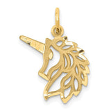 14k gold unicorn head pendant with detailed craftsmanship, featuring a whimsical unicorn charm from Solomon Jewelers.