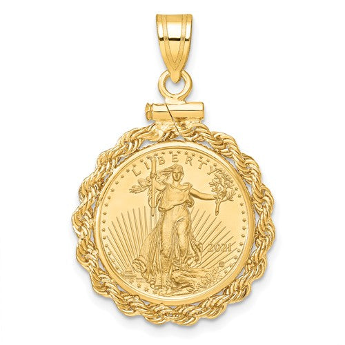 14k-polished-rope-mntd-1-10oz-am-eagle-screw-top-coin-bezel-pendant-SolomonJeweler-Wichita-KS-CustomJewelry