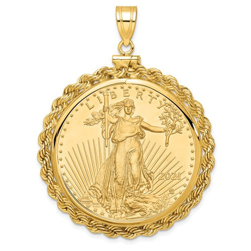 14k-polished-rope-mounted-1oz-am-eagle-screw-top-coin-bezel-pendant-SolomonJeweler-Wichita-KS-CustomJewelry