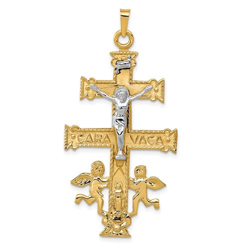 14k-two-tone-cara-vaca-crucifix-pendant-SolomonJeweler-Wichita-KS-CustomJewelry