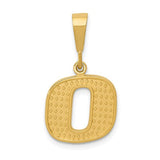 14k gold initial O charm with textured finish, perfect for necklaces or bracelets, from Solomon Jewelers.