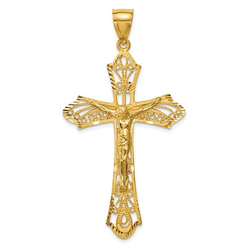 14k-satin-diamond-cut-crucifix-pendant-SolomonJeweler-Wichita-KS-CustomJewelry