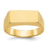 14k gold open back men's signet ring with 15.0x7.0mm face, featuring a sleek design and polished finish.