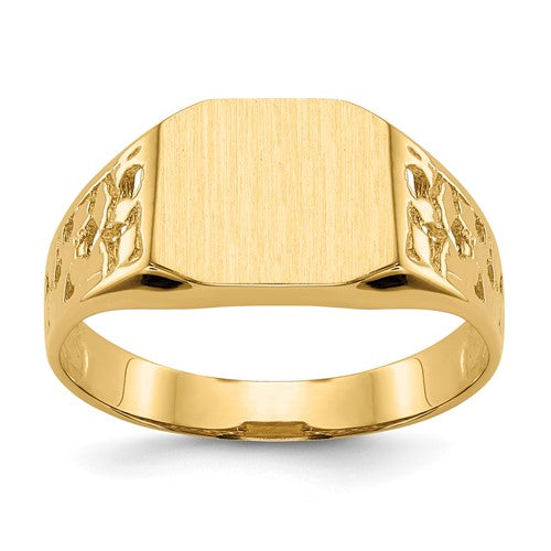 14k gold men's signet ring with 10.5x9.0mm open back design, jewelry ring from Solomon Jewelers.