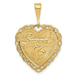 14k gold reversible Sweet 16 charm pendant from Solomon Jewelers, featuring a detailed design and shiny finish.