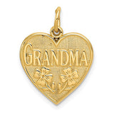 14k gold Grandma Heart Charm pendant from Solomon Jewelers, featuring a delicate heart design and engraved sentiment.