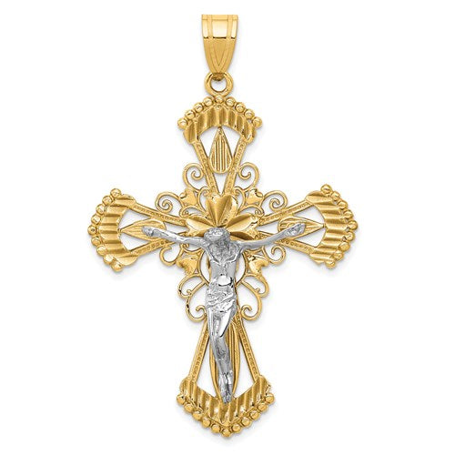 14k-two-tone-diamond-cut-crucifix-pendant-SolomonJeweler-Wichita-KS-CustomJewelry