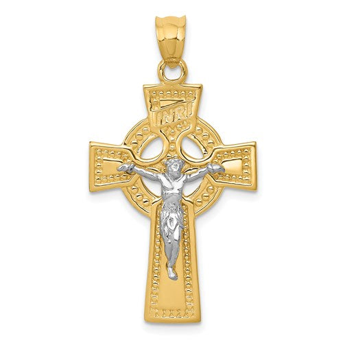 14k-two-tone-inri-celtic-crucifix-pendant-SolomonJeweler-Wichita-KS-CustomJewelry