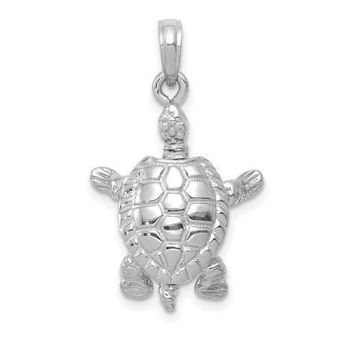 14k-white-gold-solid-polished-3-d-moveable-turtle-pendant-SolomonJeweler-Wichita-KS-CustomJewelry