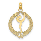 14k solid gold framed gymnast charm pendant with polished finish, designed for jewelry and jewelry making.