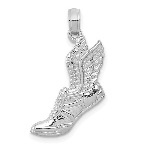 14k-white-gold-polished-running-shoe-pendant-SolomonJeweler-Wichita-KS-CustomJewelry