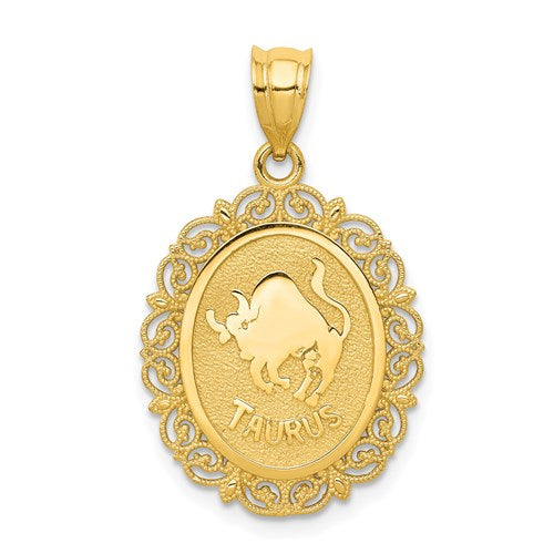 14k-solid-satin-polished-taurus-zodiac-oval-pendant-SolomonJeweler-Wichita-KS-CustomJewelry