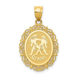 14k-solid-satin-polished-gemini-zodiac-oval-pendant-SolomonJeweler-Wichita-KS-CustomJewelry