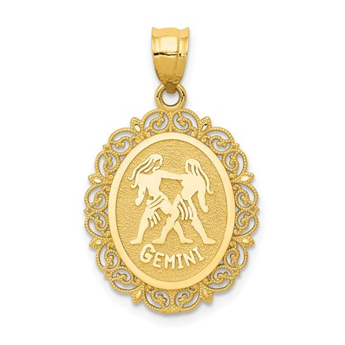 14k-solid-satin-polished-gemini-zodiac-oval-pendant-SolomonJeweler-Wichita-KS-CustomJewelry