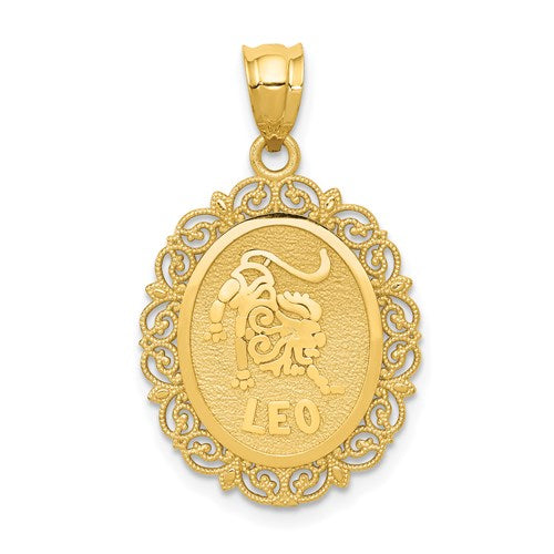 14k-solid-satin-polished-leo-zodiac-oval-pendant-SolomonJeweler-Wichita-KS-CustomJewelry