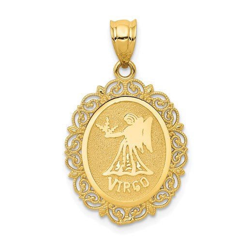 14k-solid-satin-polished-virgo-zodiac-oval-pendant-SolomonJeweler-Wichita-KS-CustomJewelry