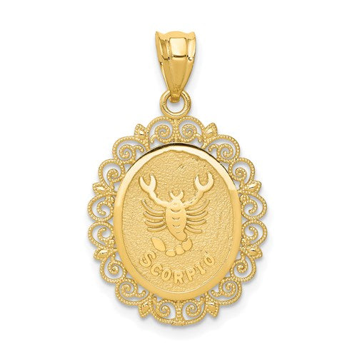 14k-solid-satin-polished-scorpio-zodiac-oval-pendant-SolomonJeweler-Wichita-KS-CustomJewelry