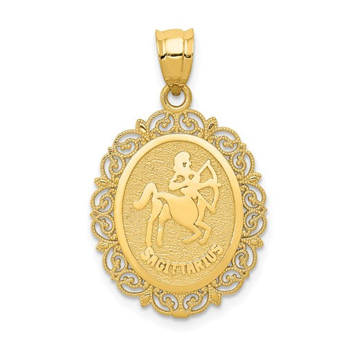 14k-solid-satin-polished-sagittarius-zodiac-oval-pendant-SolomonJeweler-Wichita-KS-CustomJewelry