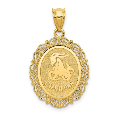 14k-solid-satin-polished-capricorn-zodiac-oval-pendant-SolomonJeweler-Wichita-KS-CustomJewelry