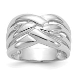 14k white gold woven dome ring with high polish finish, showcasing intricate craftsmanship in a jewelry ring.