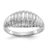 14k white gold high polished ribbed dome ring, jewelry ring with textured design, from Solomon Jewelers.