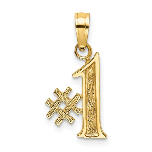 14k gold #1 charm pendant with smooth finish, designed for jewelry charms and pendants from Solomon Jewelers.