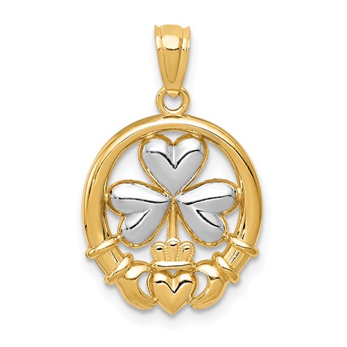 14k-rhodium-plated-shamrock-and-claddagh-pendant-SolomonJeweler-Wichita-KS-CustomJewelry