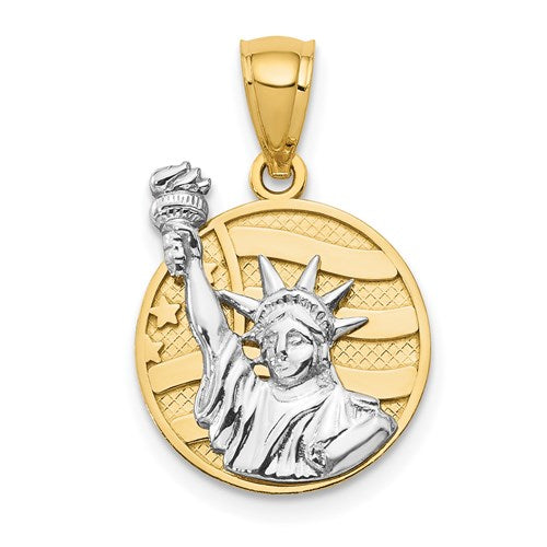 14k-two-tone-lady-liberty-on-american-flag-disk-pendant-SolomonJeweler-Wichita-KS-CustomJewelry