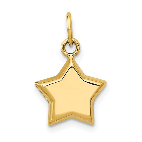 14k gold 3D puffed star charm pendant from Solomon Jewelers, featuring a detailed star design with a polished finish.