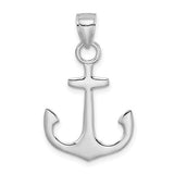14K white gold polished 3D anchor charm pendant, crafted by Solomon Jewelers, displayed on a neutral background.